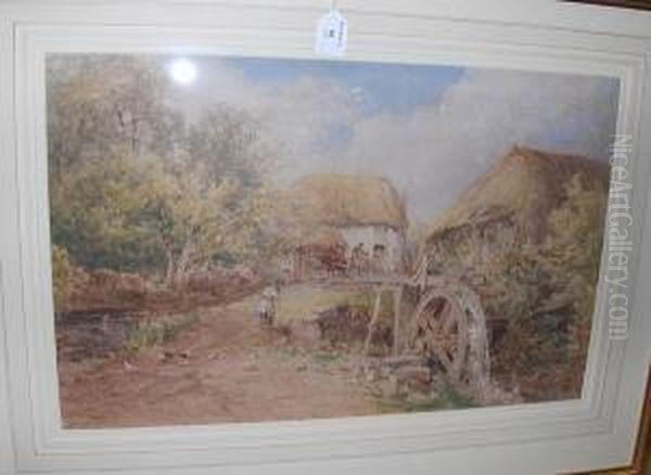 A Cornish Farmyard, Signed, Watercolour Oil Painting by James George Philp