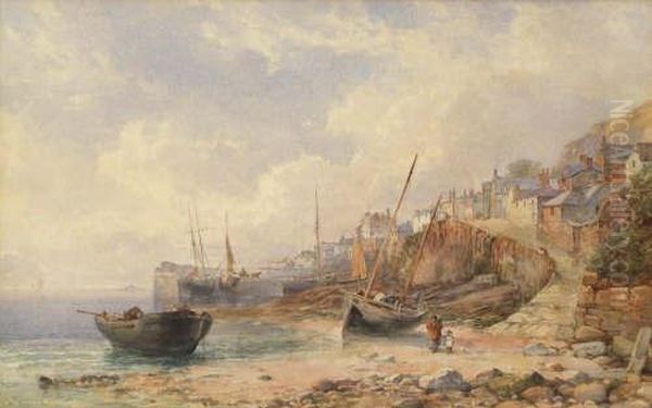 Newlyn Slip And Harbour Oil Painting by James George Philp