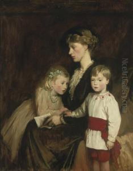 Portrait Of A Mother And Children Oil Painting by Glyn Warren Philpot