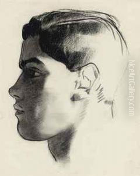 Head Of A Young Man In Profile Oil Painting by Glyn Warren Philpot