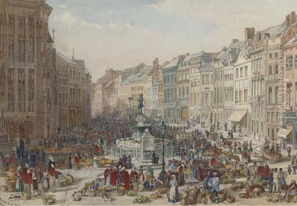 Market Place Oil Painting by Edward A. Evacustes Phipson