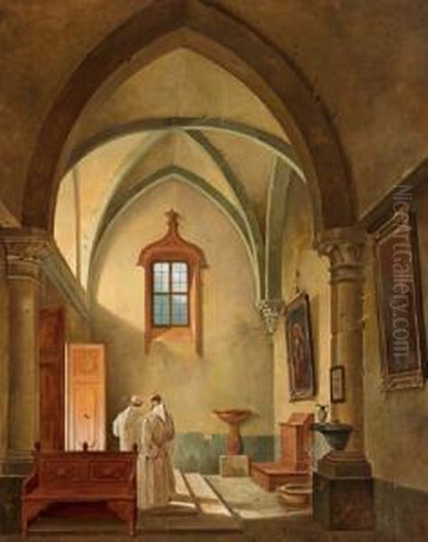 Monche In Einem Kircheninterieur Oil Painting by Giovanni Battista Pian