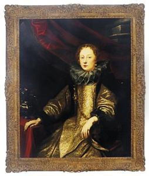 Portrait Of Battina Balbi Durazzo, Seated Three-quarter-length, Ina White And Gold Dress Oil Painting by Dalle, Il Mulinaretto Giovanni Maria Piane