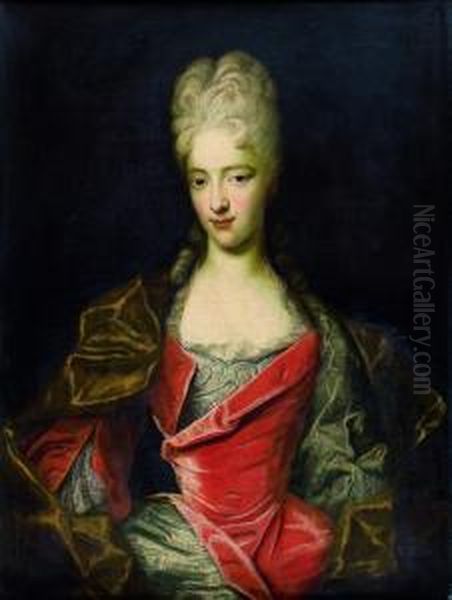 Portrait De Jeune Femme A La Robe Rouge Oil Painting by Dalle, Il Mulinaretto Giovanni Maria Piane