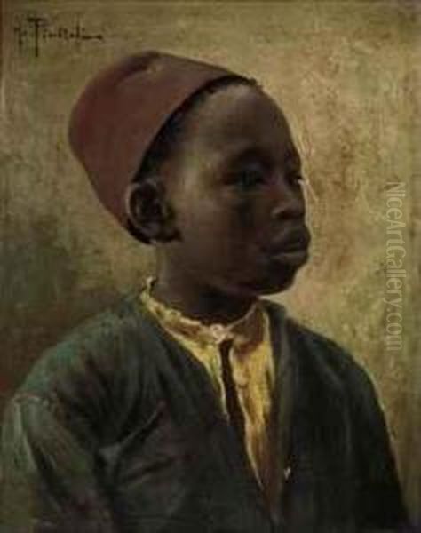 A Boy In A Fez Oil Painting by Anna Piattoli