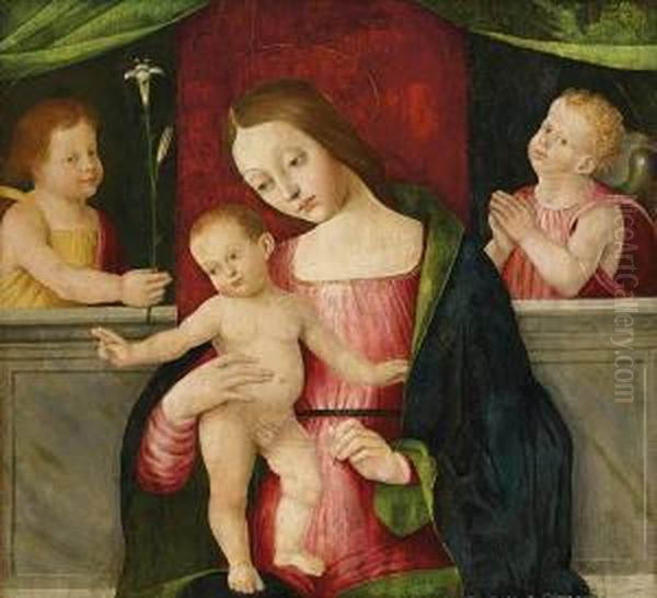 Maria Mit Dem Jesusknabenund Zwei Putten Oil Painting by Albertino Piazza