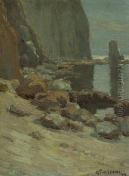 Rocky Cliffs, Catalina Oil Painting by Gottardo Piazzoni