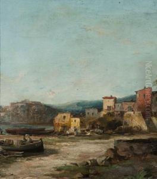 Vue D'un Port. Oil Painting by Edmond Picard