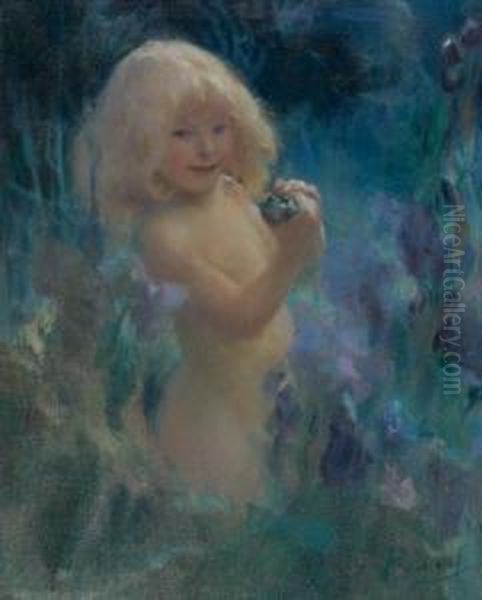 Petite Fille A La Grenouille Oil Painting by Georges Picard