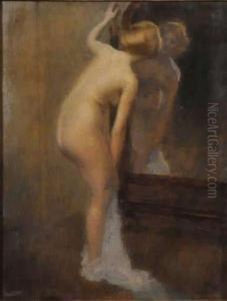 Nu Feminin Au Miroir Oil Painting by Louis Picard