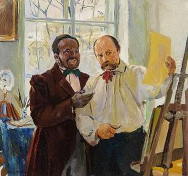 Ira Aldridge Im Atelier Taras Schewtschenkos Oil Painting by Louis Picard