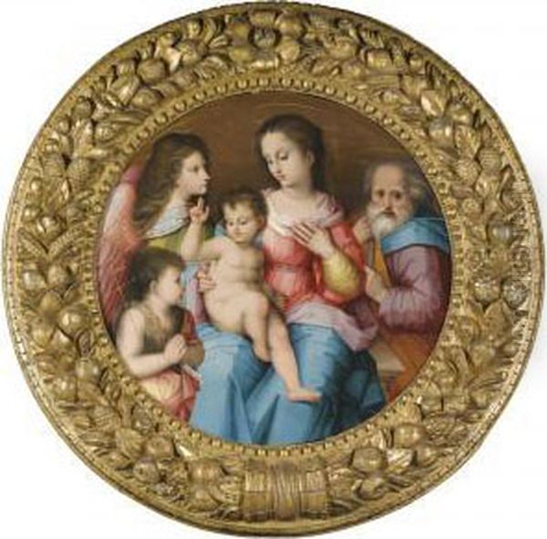 The Holy Family With The Infant Saint John The Baptist And An Angel Oil Painting by Andrea Piccinelli Il Brescianino