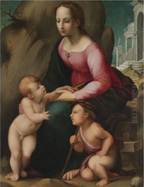 The Madonna And Child With The Infant Saint John The Baptist Oil Painting by Andrea Piccinelli Il Brescianino