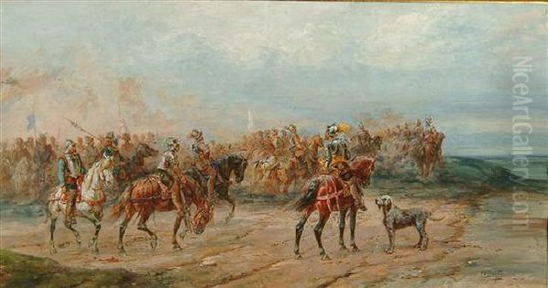 A Cavalry Troop With Dog Oil Painting by Olivier Pichat