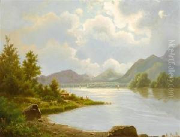 Landscape With Lake Oil Painting by Anton Pick