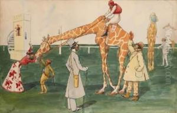 La Course De Girafes Oil Painting by Rudolf Pick