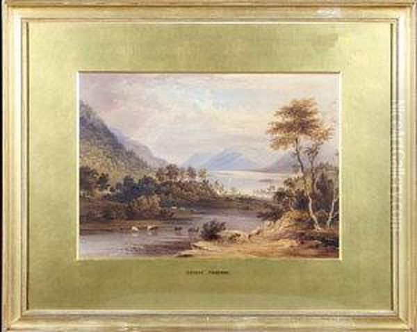 An Extensive River Landscape With Cattle In The Foreground Oil Painting by George Pickering