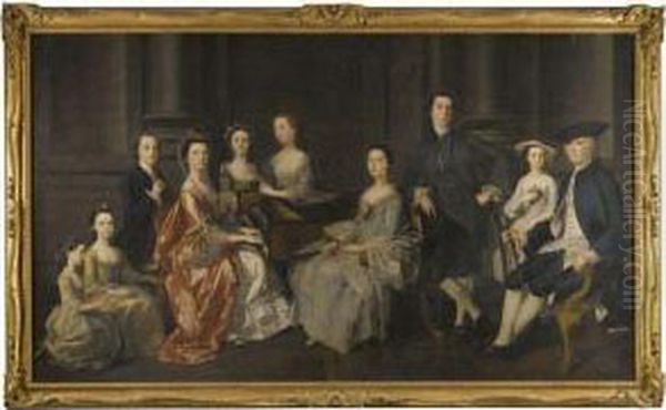 Portrait Of Sir Wolstan Dixie, 4th Bt. (1701-1767), Of Bosworthhall, Leicestershire, And His Family, Seated Around Aharpsichord Oil Painting by Henry Pickering