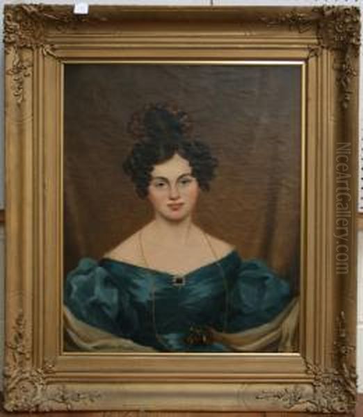 Half Length Portrait Of A Lady Wearing A Blue Decollete Dress Oil Painting by Henry William Pickersgill