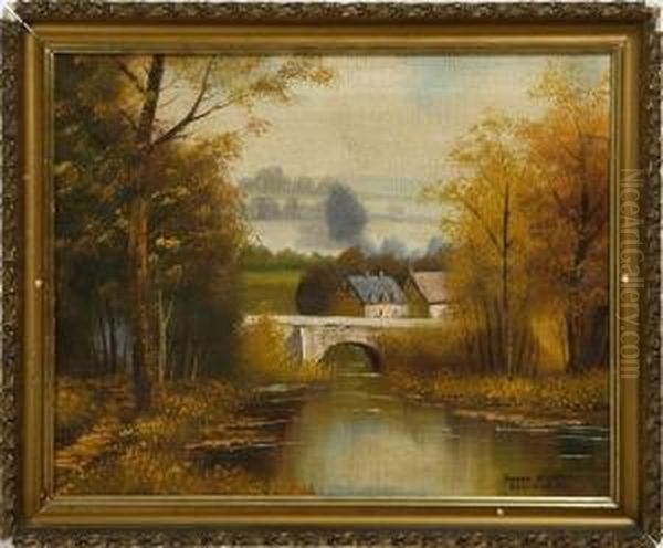 Landscape With Cottages And Bridge Oil Painting by Joseph Pickett