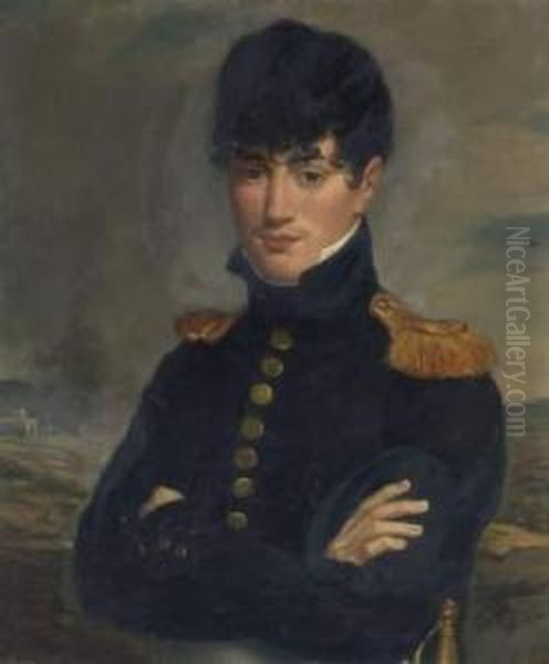 Portrait D'un Jeune Lieutenant De L'armee Imperiale Sur Fond De Paysage Oil Painting by Francois Edouard Picot