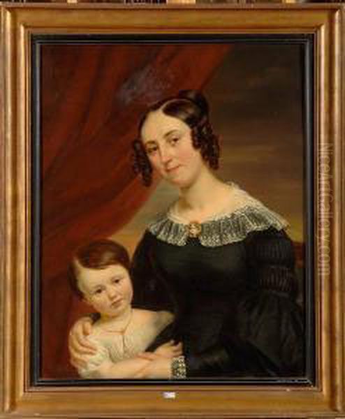 Portrait De Therese Beyaert Et De Sa Fille Elvina Oil Painting by Charles Picque