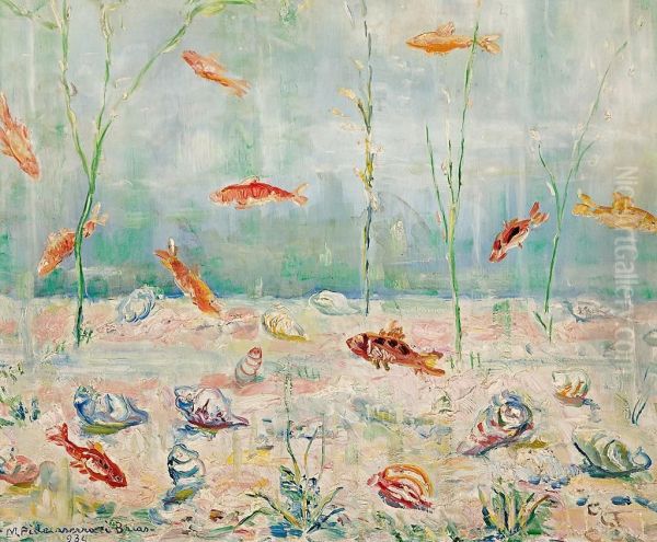 Els Peixos De L'aquarium Oil Painting by Maria Pidelaserra