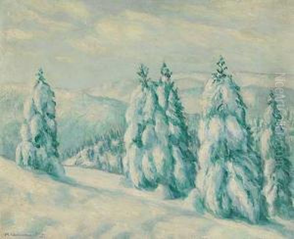 Paisaje Nevado. Oil Painting by Mariano Pidelaserra Y Brias