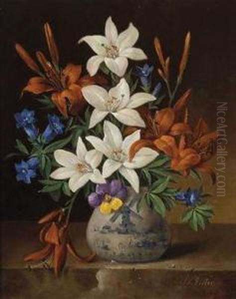 Still Life With Flowers Oil Painting by Frans Xaver Pieler