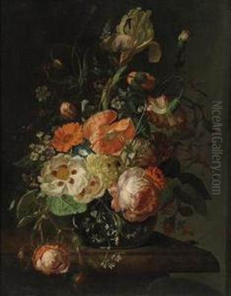 Still Lifewith Flowers In The Style Of The Old Masters Oil Painting by Frans Xaver Pieler