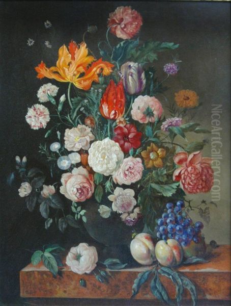 Still Life With Flowers And Fruit Oil Painting by Frans Xaver Pieler