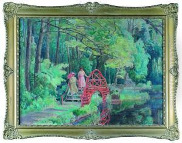 Park Z Postaciami Kobiecymi W Tle Oil Painting by Ignacy Pienkowski