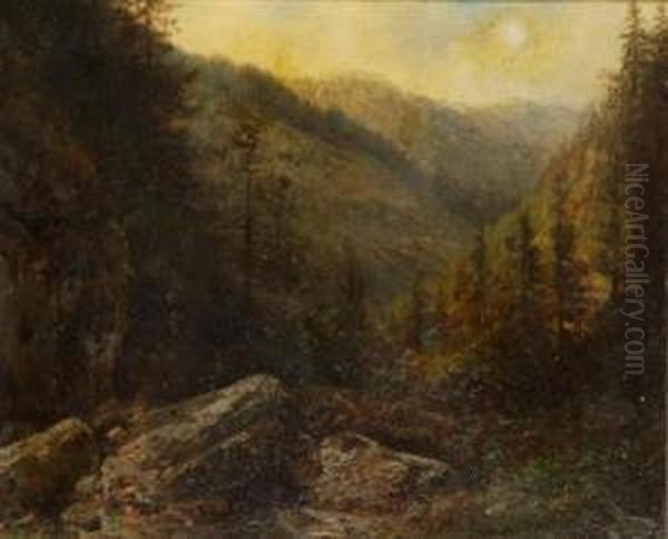 A Forest Brook Oil Painting by August Bedrich Piepenhagen