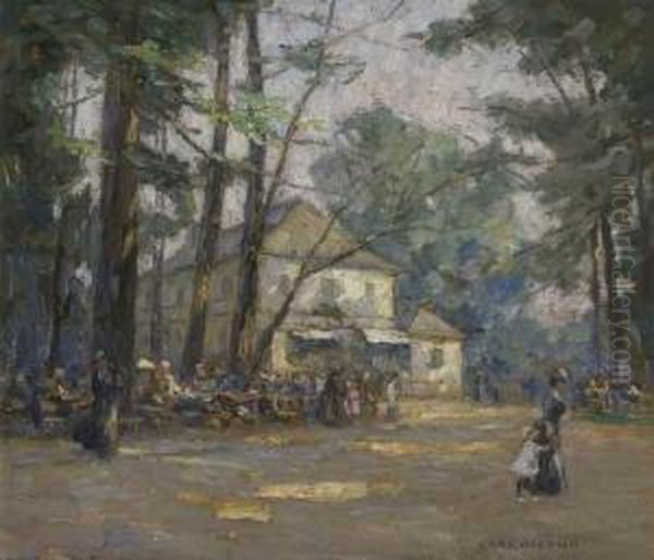 Biergarten Oil Painting by Carl Piepho