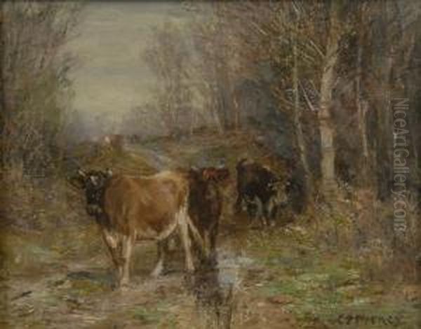 Cows Along A Path Oil Painting by Charles Franklin Pierce