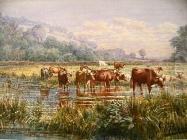 Cows At The River Oil Painting by Charles Franklin Pierce