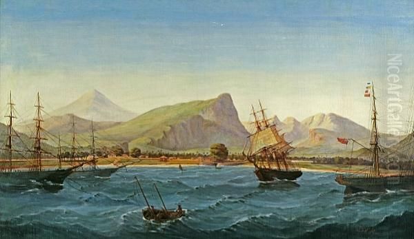 Shipping In A Far Eastern Harbor, Possibly Batavia (jakarta) Oil Painting by Joseph W. Pierce