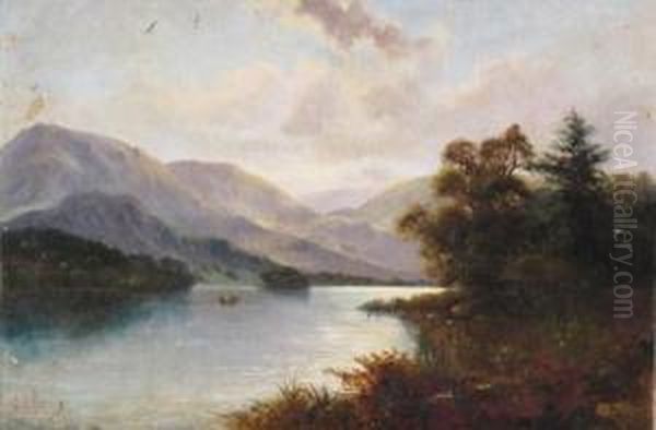 Fishermen On A Highland Loch Oil Painting by George Piercey