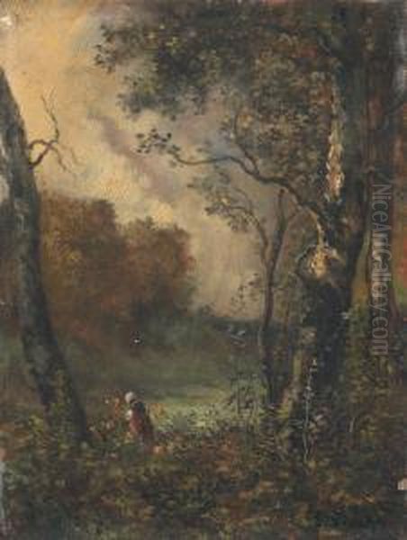 Jeune Fille Dans Un Sous Bois Oil Painting by Francois Pierdon