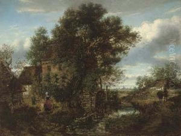 Collecting Water At The Mill Oil Painting by Gustave Pieron