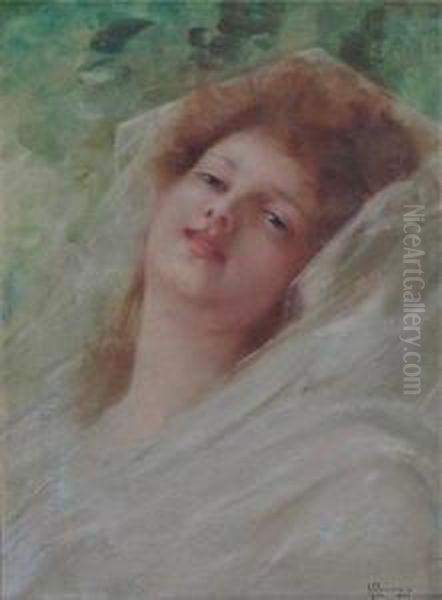 A Reclining Girl Oil Painting by Louis Maurice Pierrey