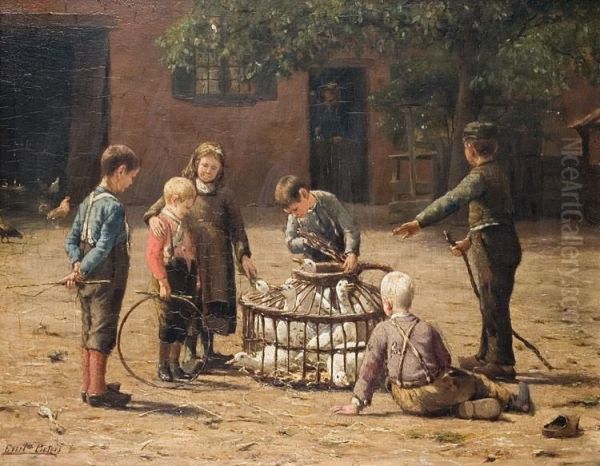 Kinderen Bij De Ganzen Oil Painting by Evert Pieters