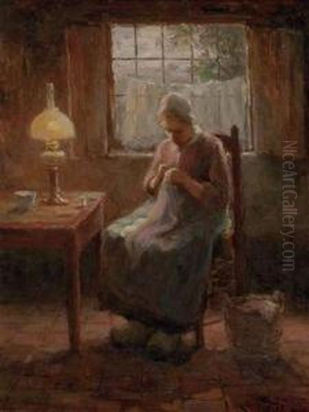 Die Naherin In Der Stube Oil Painting by Evert Pieters