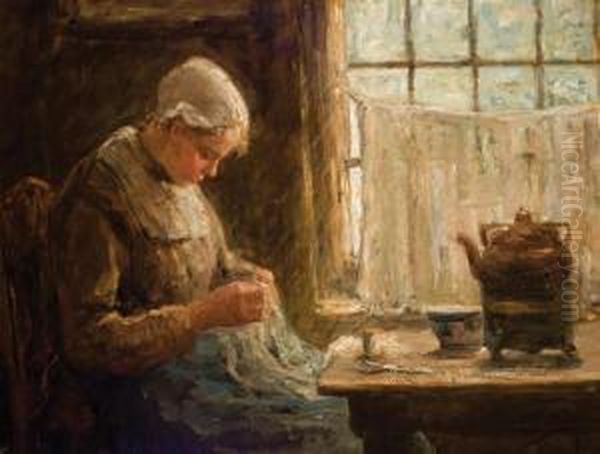 Mending In The Sunlight Oil Painting by Evert Pieters