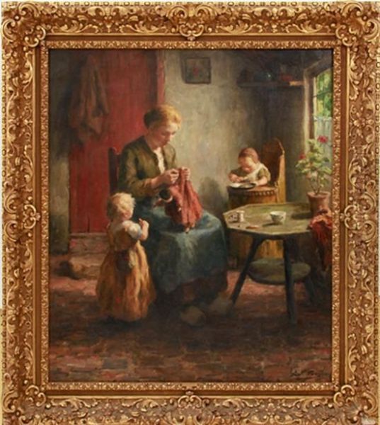 Mother Mending Doll Oil Painting by Evert Pieters