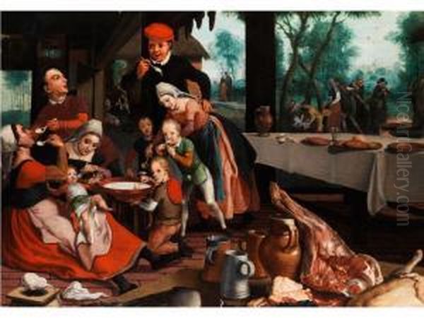 Familie Beim Gemeinsamen Essen Oil Painting by Pieter Pietersz