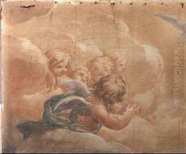 Angeli In Gloria Oil Painting by Pietro Da Cortona (Barrettini)