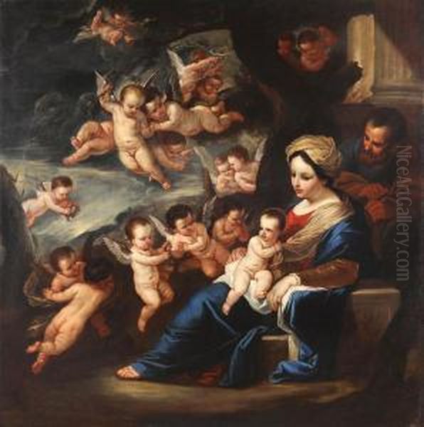 Sacra Famiglia Con Cherubini Oil Painting by Pietro Da Cortona (Barrettini)