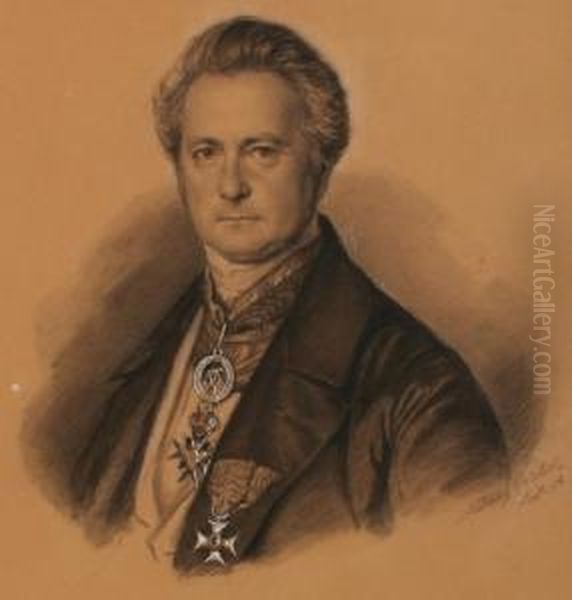 Ludwig (deutscher Bildnismaler Undlithograph Oil Painting by Ludwig Pietsch