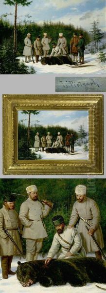 Russische Barenjagd Oil Painting by Ludwig Pietsch